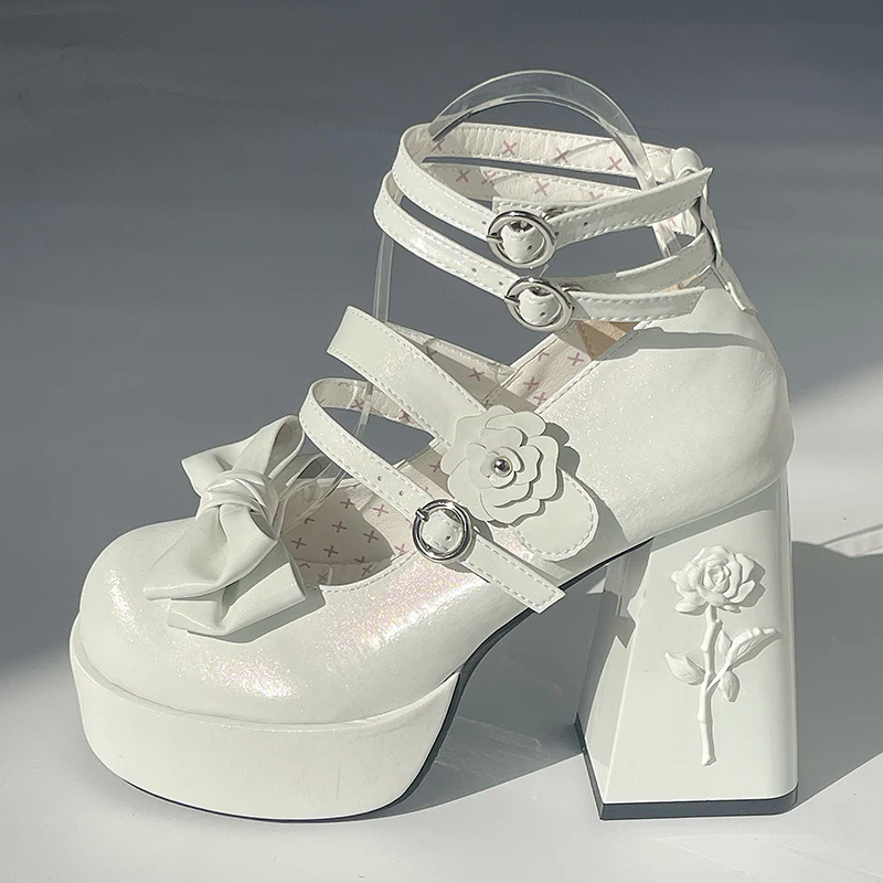 Dreamland - 11 cm Sweet Lolita Shoes with High Platform & Rose Print Heel - Image 10