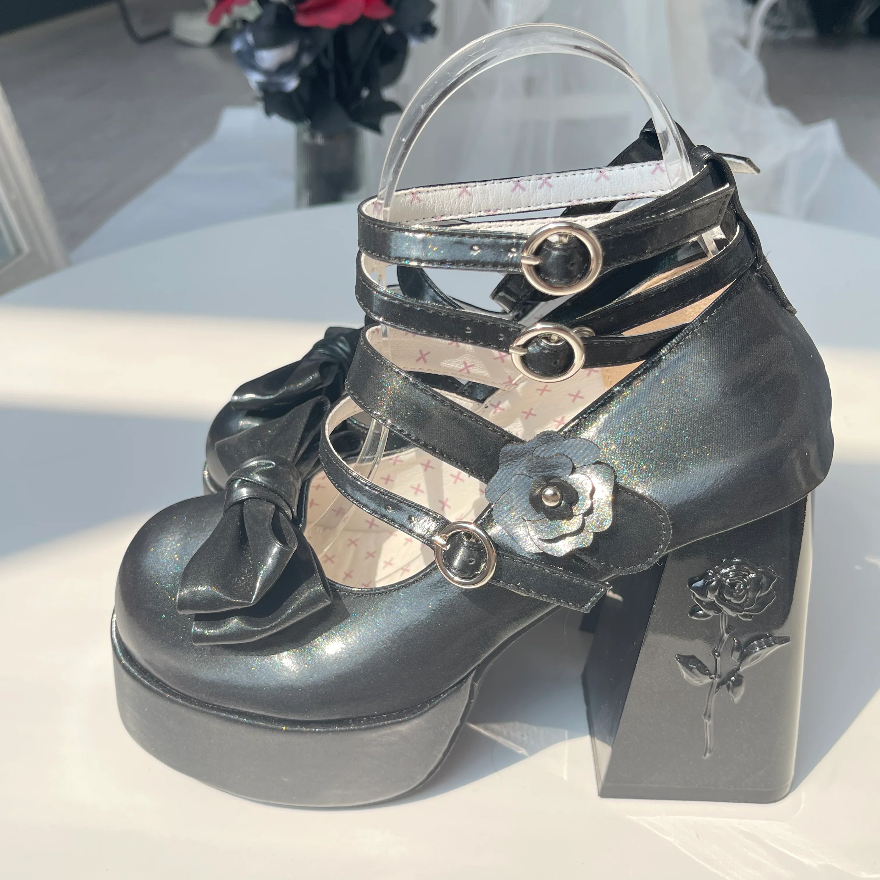 Dreamland - 11 cm Sweet Lolita Shoes with High Platform & Rose Print Heel - Image 13