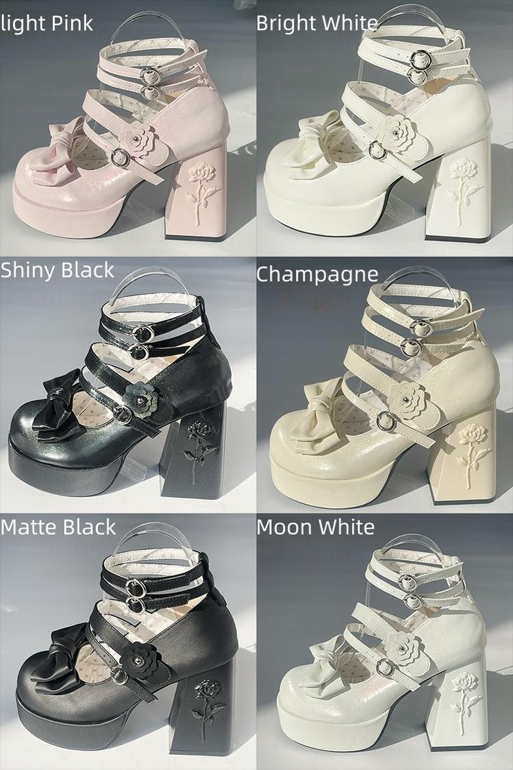 Dreamland - 11 cm Sweet Lolita Shoes with High Platform & Rose Print Heel - Image 4