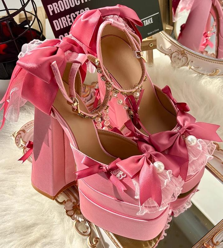 Bowknot Dream - 14 CM Sweet Lolita High Platform Shoes with Chunky Heel - Image 10