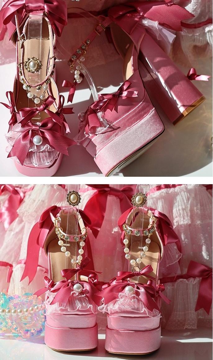 Bowknot Dream - 14 CM Sweet Lolita High Platform Shoes with Chunky Heel - Image 12