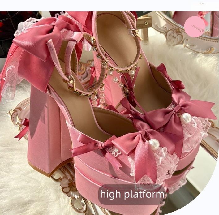 Bowknot Dream - 14 CM Sweet Lolita High Platform Shoes with Chunky Heel - Image 14