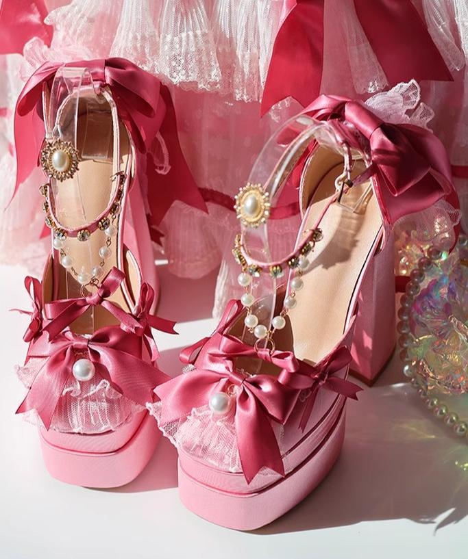 Bowknot Dream - 14 CM Sweet Lolita High Platform Shoes with Chunky Heel - Image 8