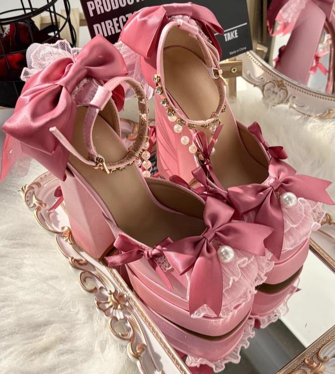Bowknot Dream - 14 CM Sweet Lolita High Platform Shoes with Chunky Heel - Image 9