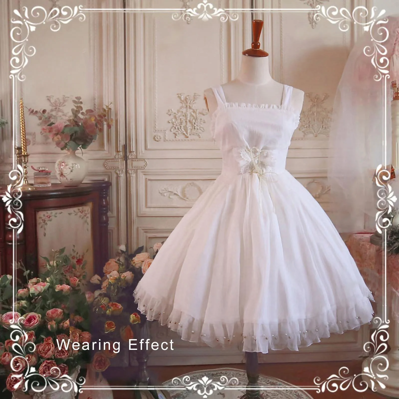 White A-Line Puffy Lolita Petticoat, 18" (45cm) Length, Cotton Lining - Image 3