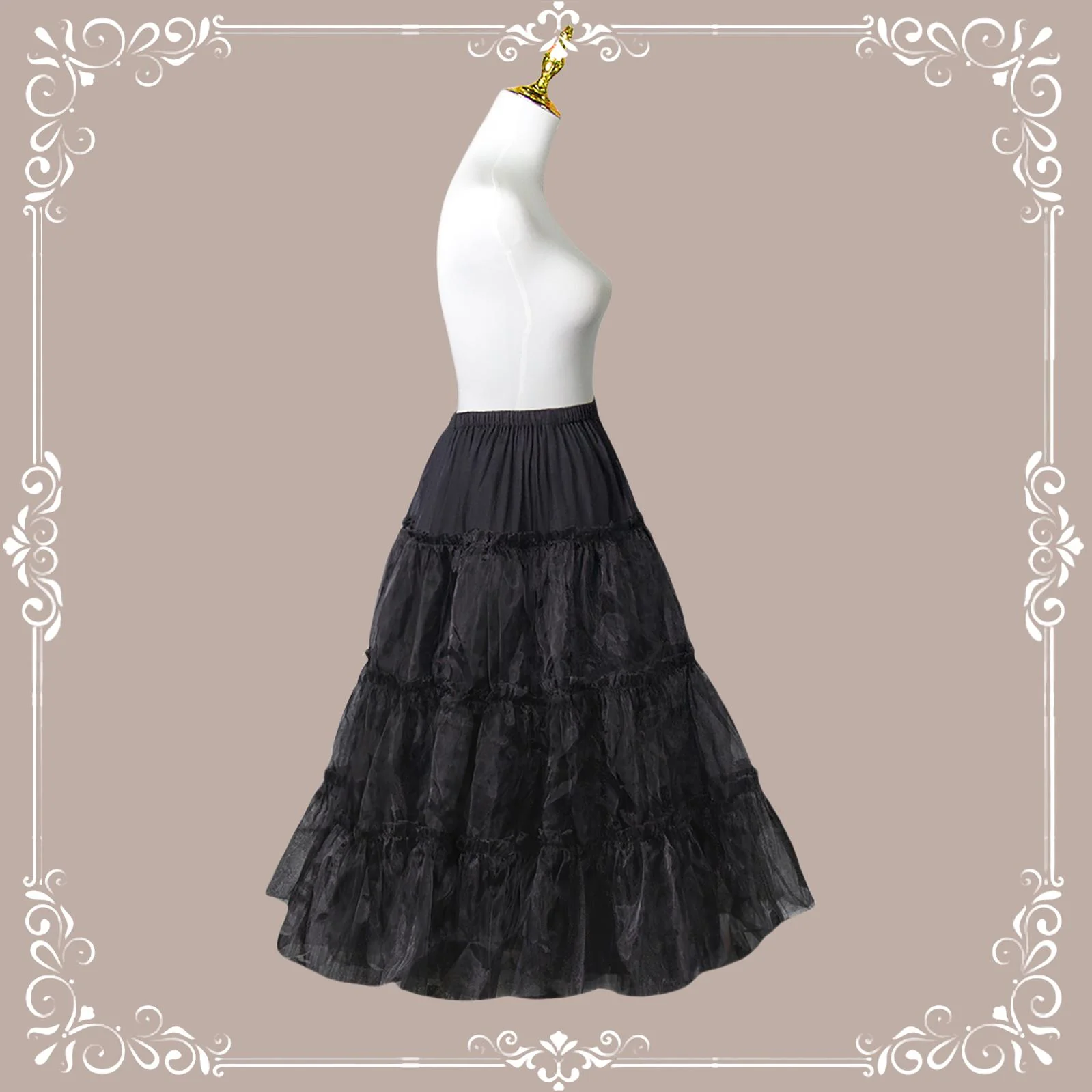 Long Dailywear A-Line Lolita Petticoat, 30.7" (78 cm), Cotton Lining - Image 6