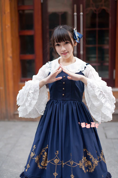Alice in Wonderland - Classic Lolita JSK Dress Gold Foil Printing - Image 4