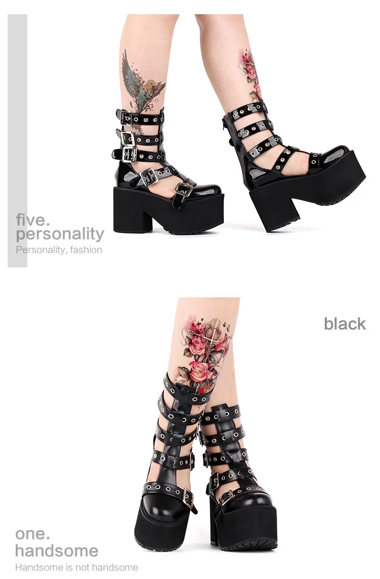 Angelic Imprint - Gothic Lolita Punk Platform Boots Sandals - Image 10