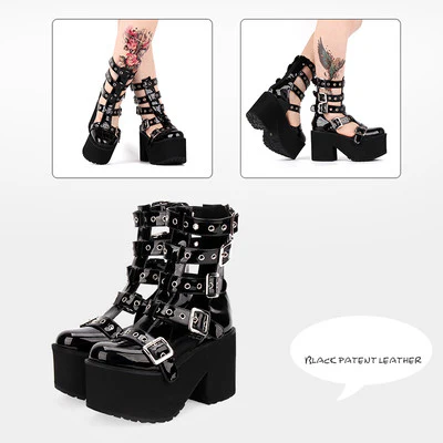 Angelic Imprint - Gothic Lolita Punk Platform Boots Sandals - Image 12