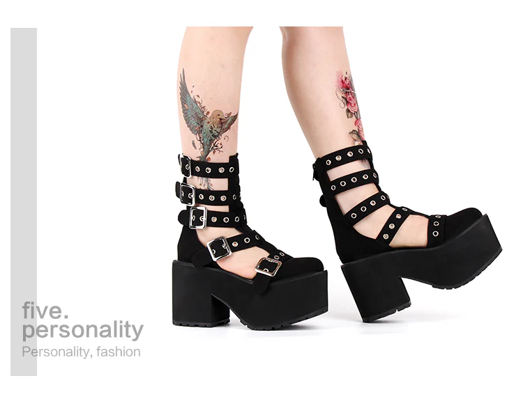 Angelic Imprint - Gothic Lolita Punk Platform Boots Sandals - Image 3