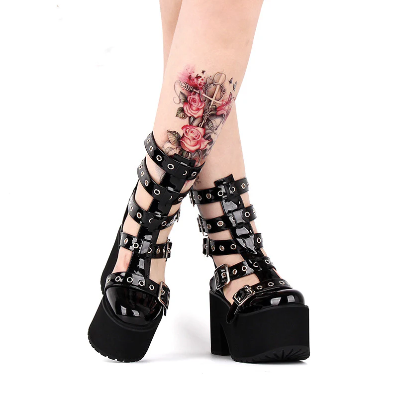Angelic Imprint - Gothic Lolita Punk Platform Boots Sandals - Image 8
