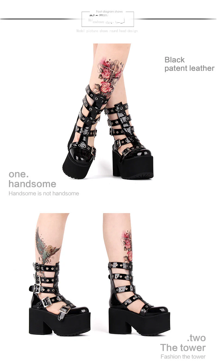 Angelic Imprint - Gothic Lolita Punk Platform Boots Sandals - Image 9