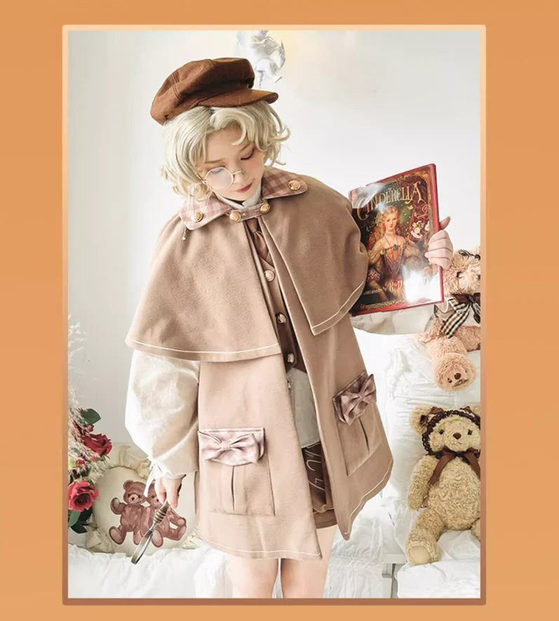 Piggy Bun - Detective Goose - Autumn Winter Lolita Cape Retro Cute Woolen Lolita Coat - Image 10
