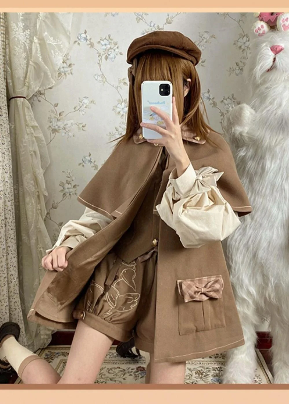 Piggy Bun - Detective Goose - Autumn Winter Lolita Cape Retro Cute Woolen Lolita Coat - Image 8
