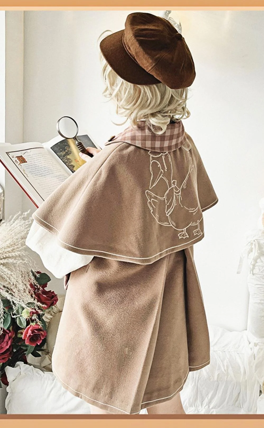 Piggy Bun - Detective Goose - Autumn Winter Lolita Cape Retro Cute Woolen Lolita Coat - Image 9