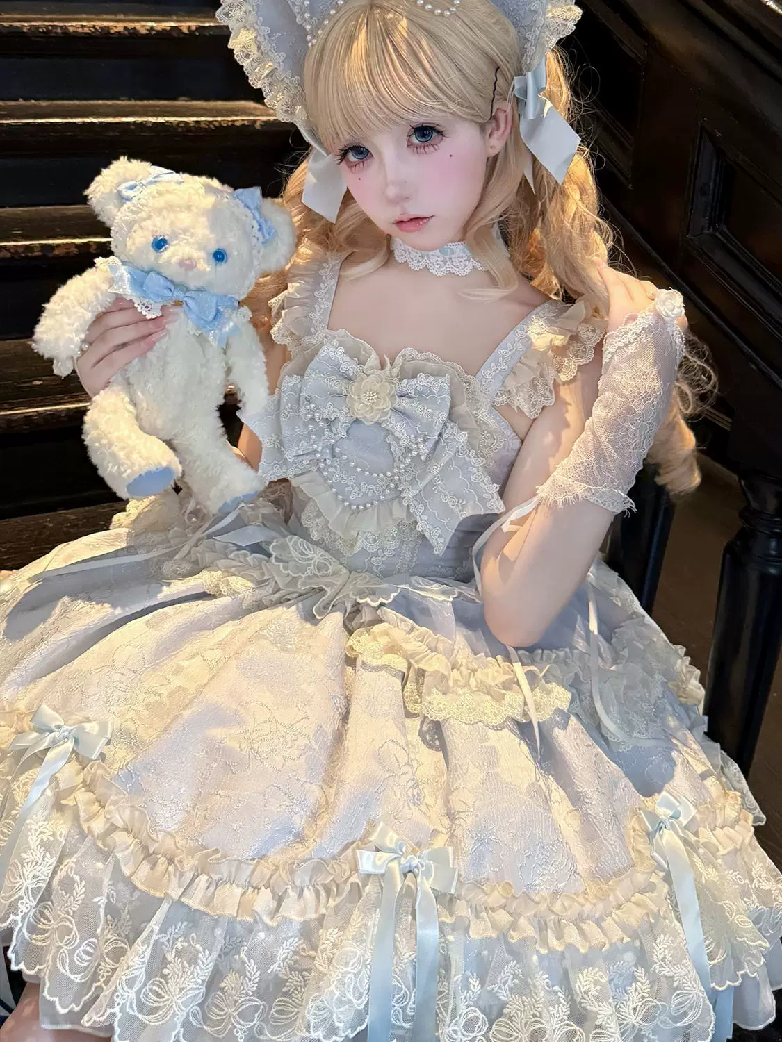 Blooming Love - Ballet-inspired Sweet Lolita JSK Dress, Lace & Bows - Image 17