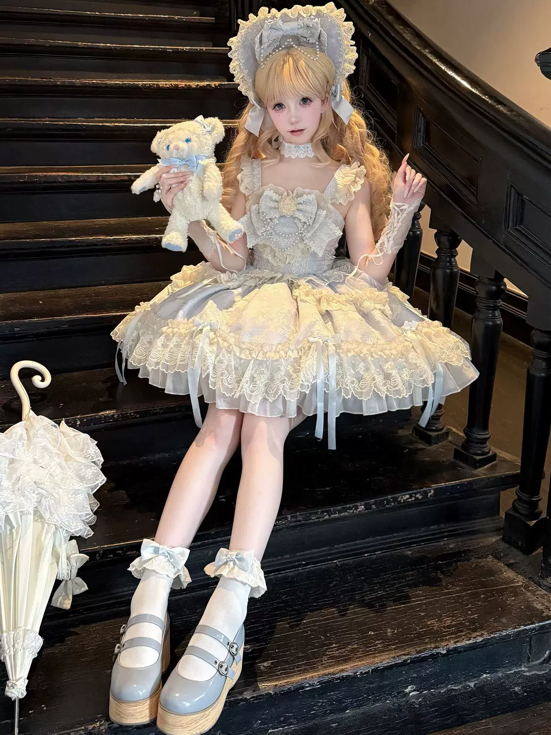 Blooming Love - Ballet-inspired Sweet Lolita JSK Dress, Lace & Bows - Image 18