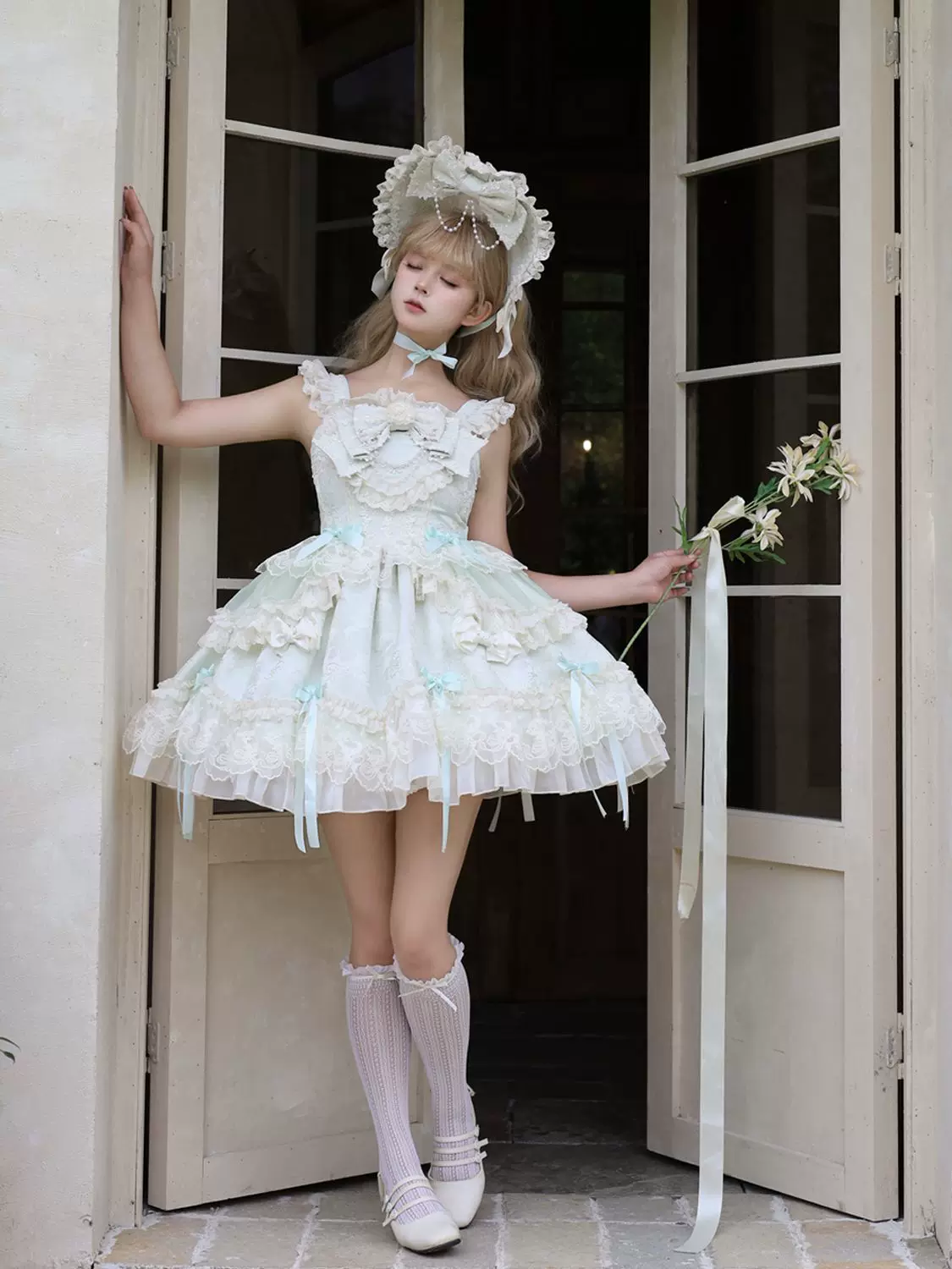 Blooming Love - Ballet-inspired Sweet Lolita JSK Dress, Lace & Bows - Image 19
