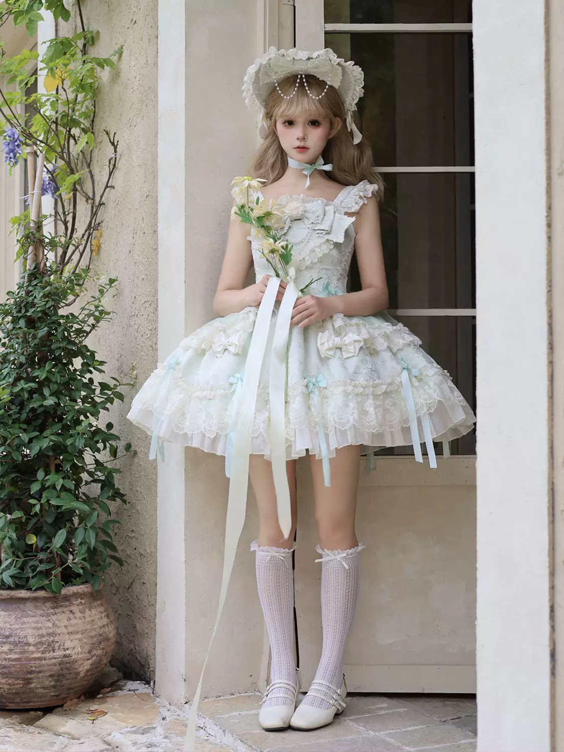 Blooming Love - Ballet-inspired Sweet Lolita JSK Dress, Lace & Bows - Image 20