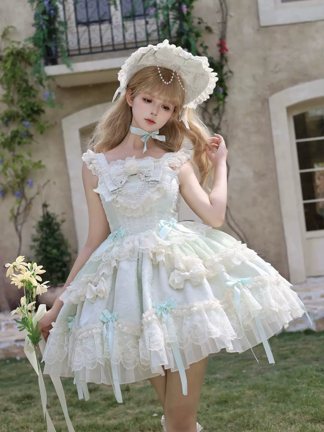 Blooming Love - Ballet-inspired Sweet Lolita JSK Dress, Lace & Bows - Image 21