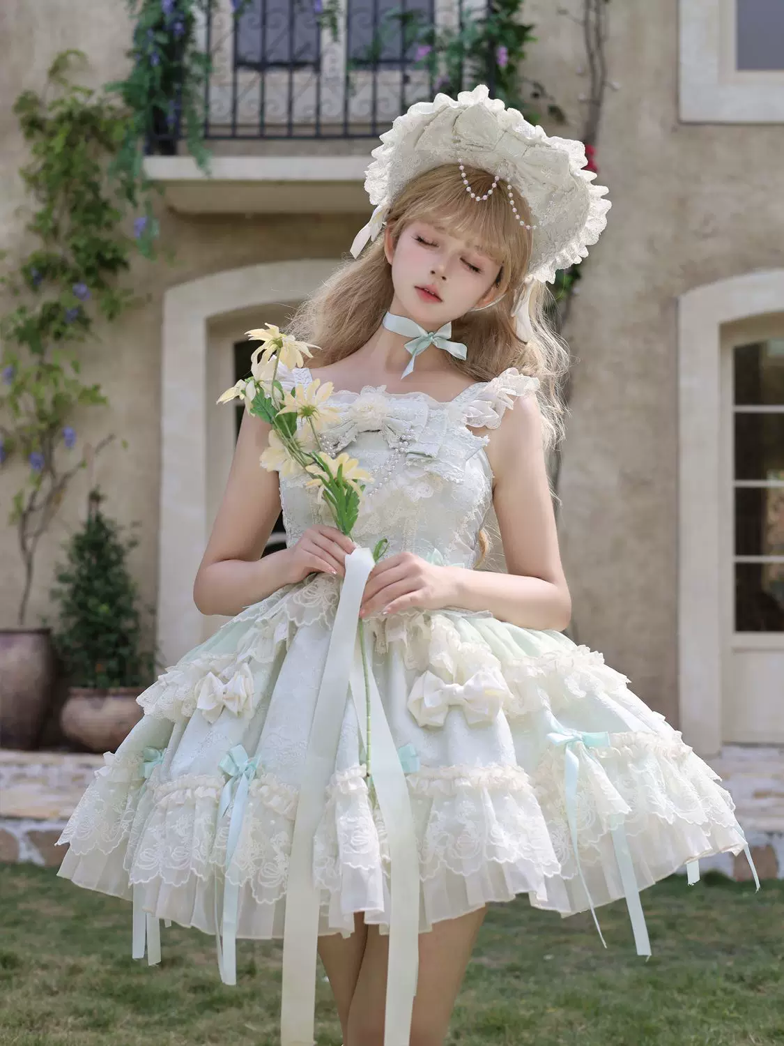 Blooming Love - Ballet-inspired Sweet Lolita JSK Dress, Lace & Bows - Image 22