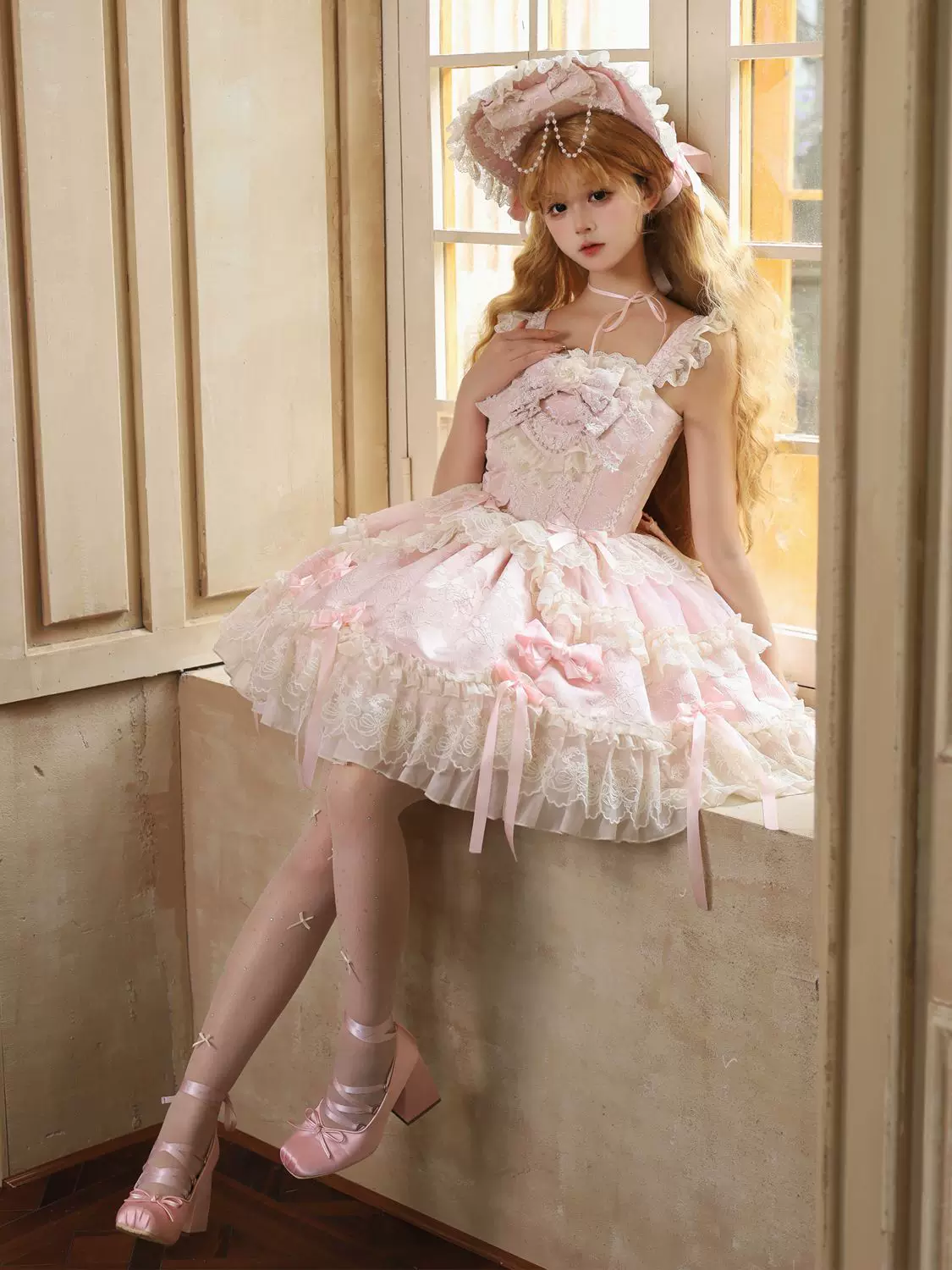 Blooming Love - Ballet-inspired Sweet Lolita JSK Dress, Lace & Bows - Image 9