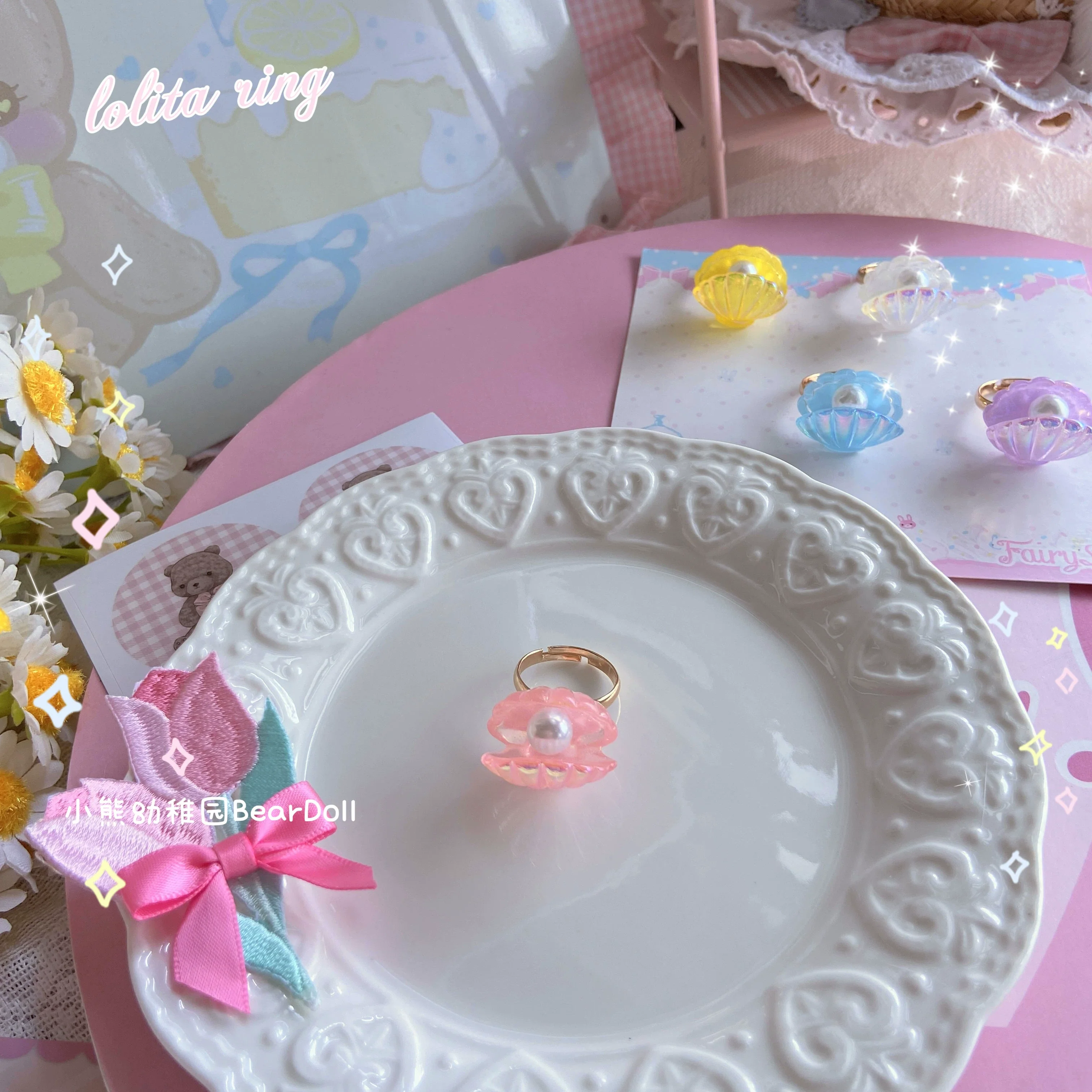 Bear Doll - Kawaii Lolita Ring Adjustable Shell Heart Shape Accessories - Image 26
