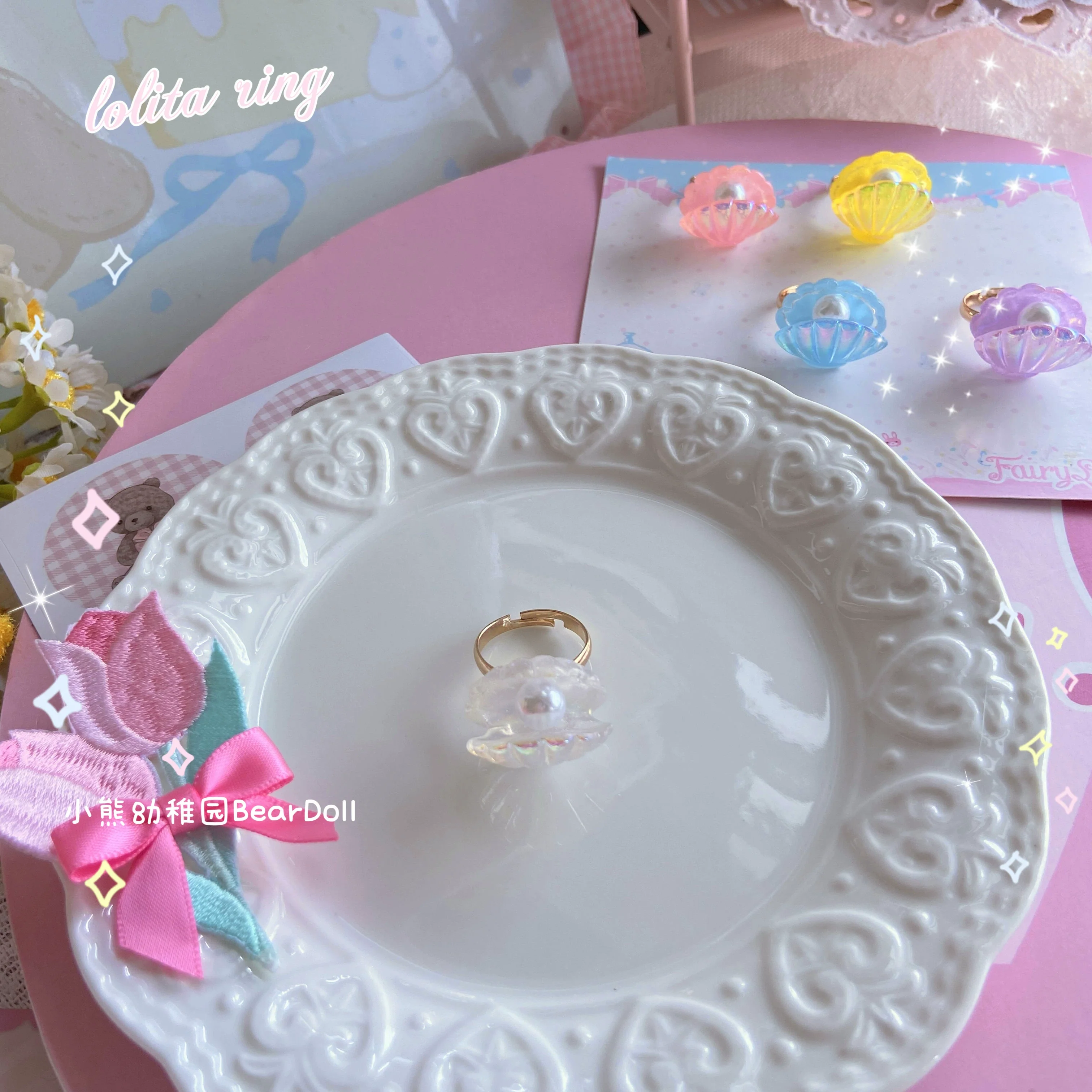 Bear Doll - Kawaii Lolita Ring Adjustable Shell Heart Shape Accessories - Image 28
