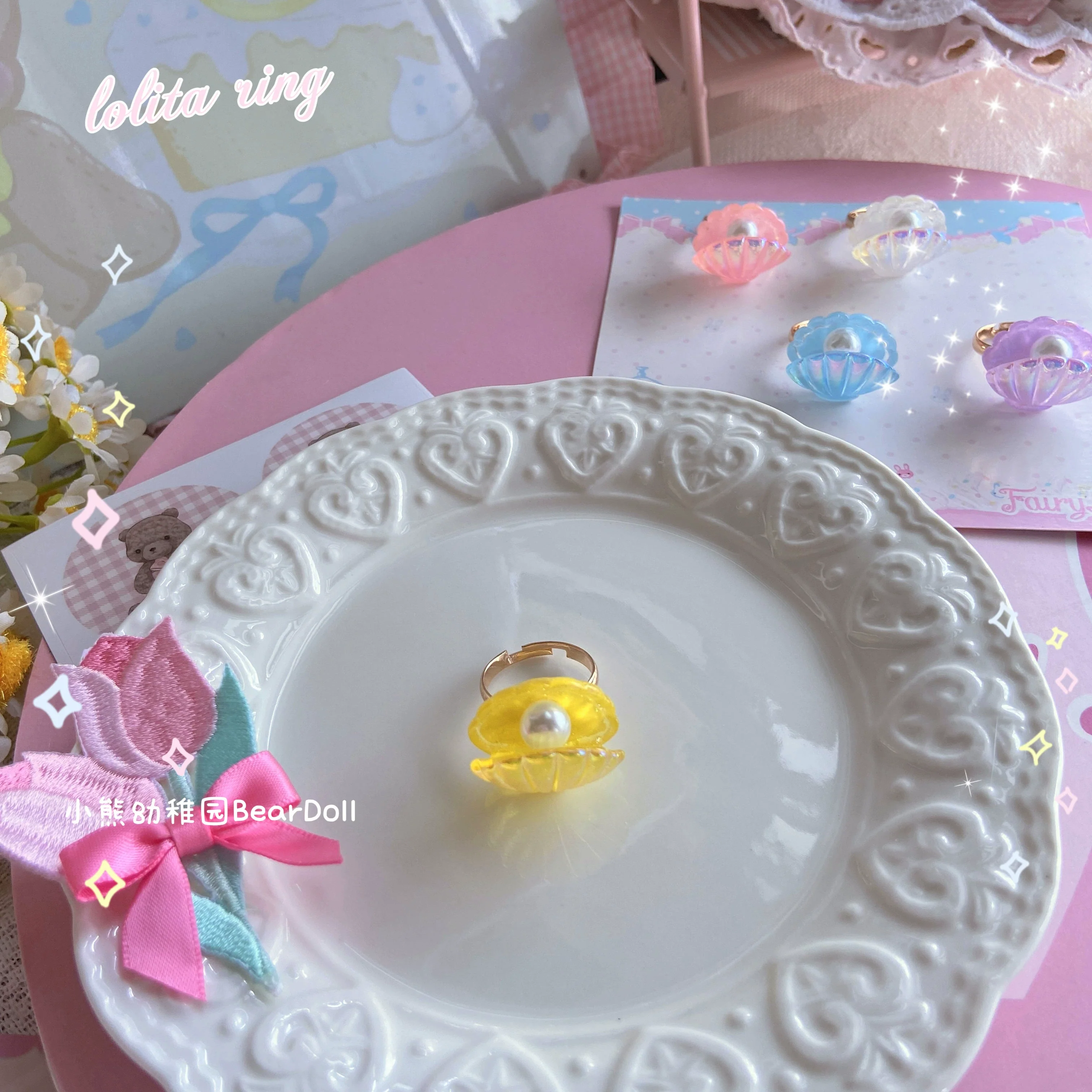 Bear Doll - Kawaii Lolita Ring Adjustable Shell Heart Shape Accessories - Image 29