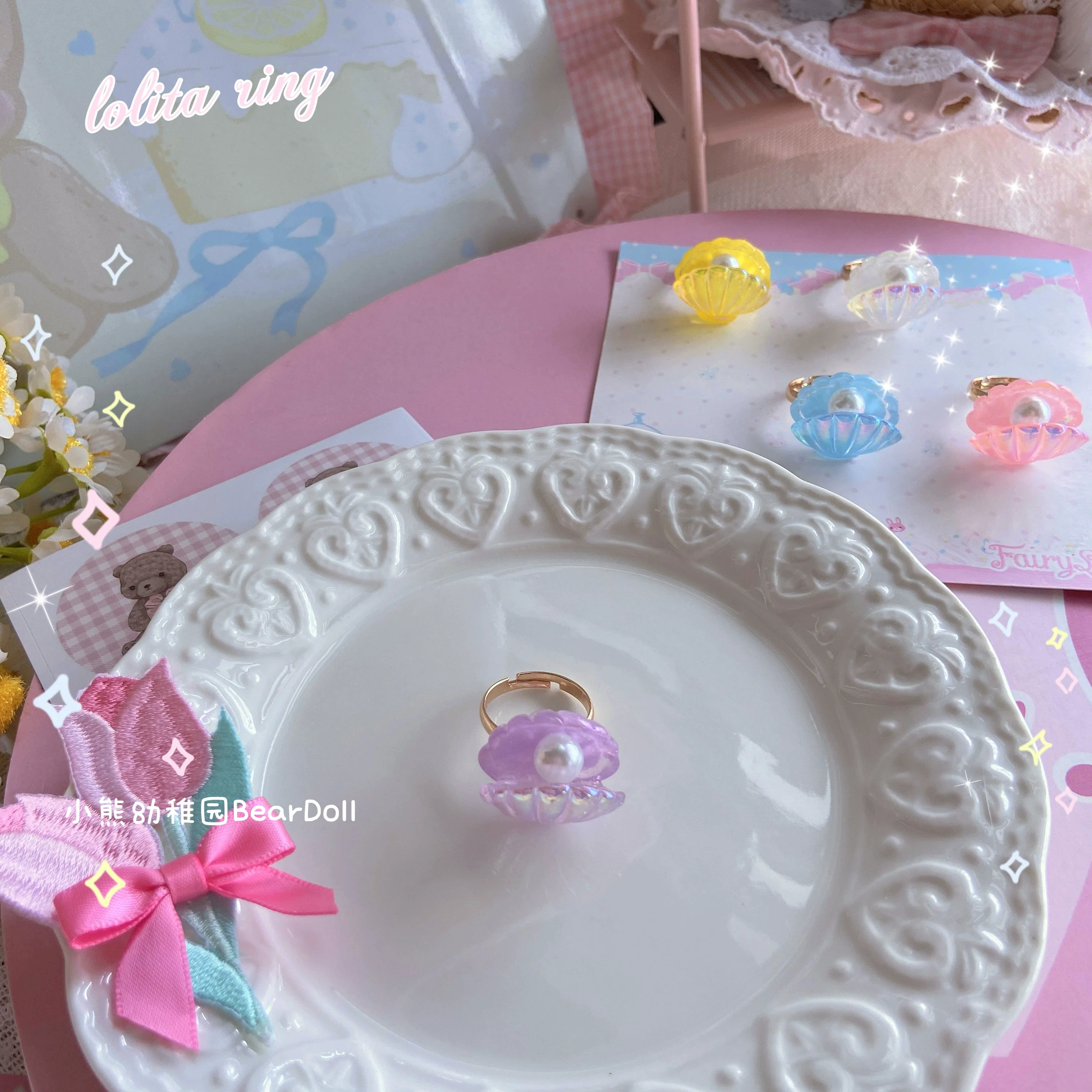 Bear Doll - Kawaii Lolita Ring Adjustable Shell Heart Shape Accessories - Image 30