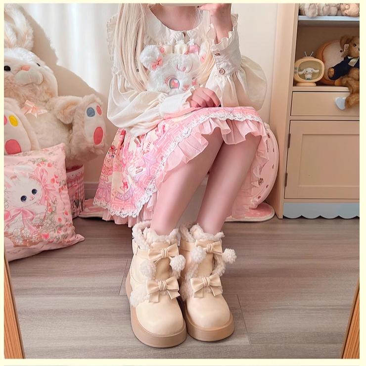 Beauty Bunny - Furry Bear - Winter Cute Lolita Shoes Short Snow Boots - Image 10