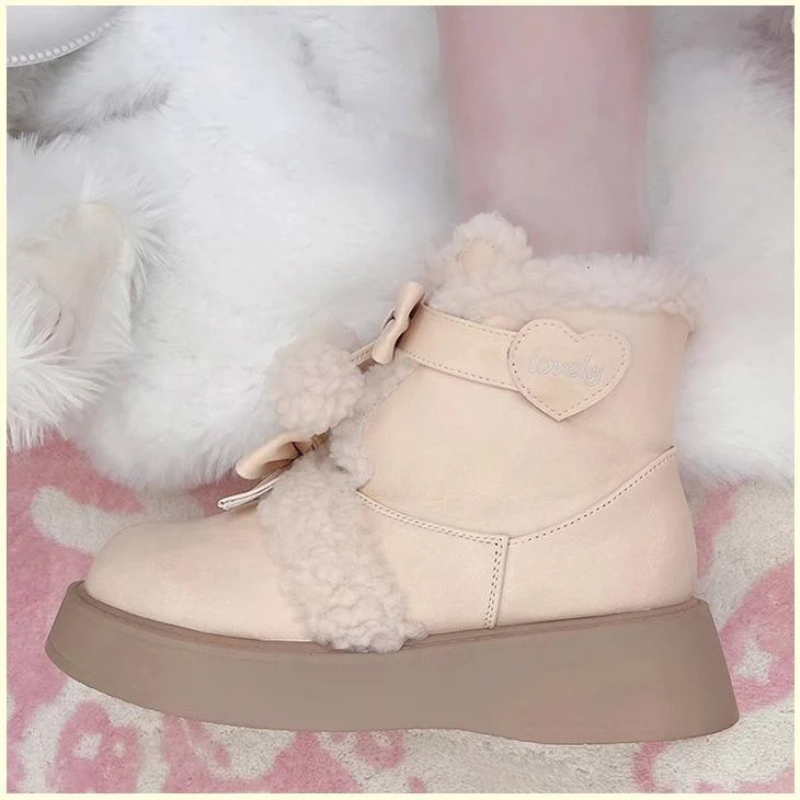 Beauty Bunny - Furry Bear - Winter Cute Lolita Shoes Short Snow Boots - Image 13