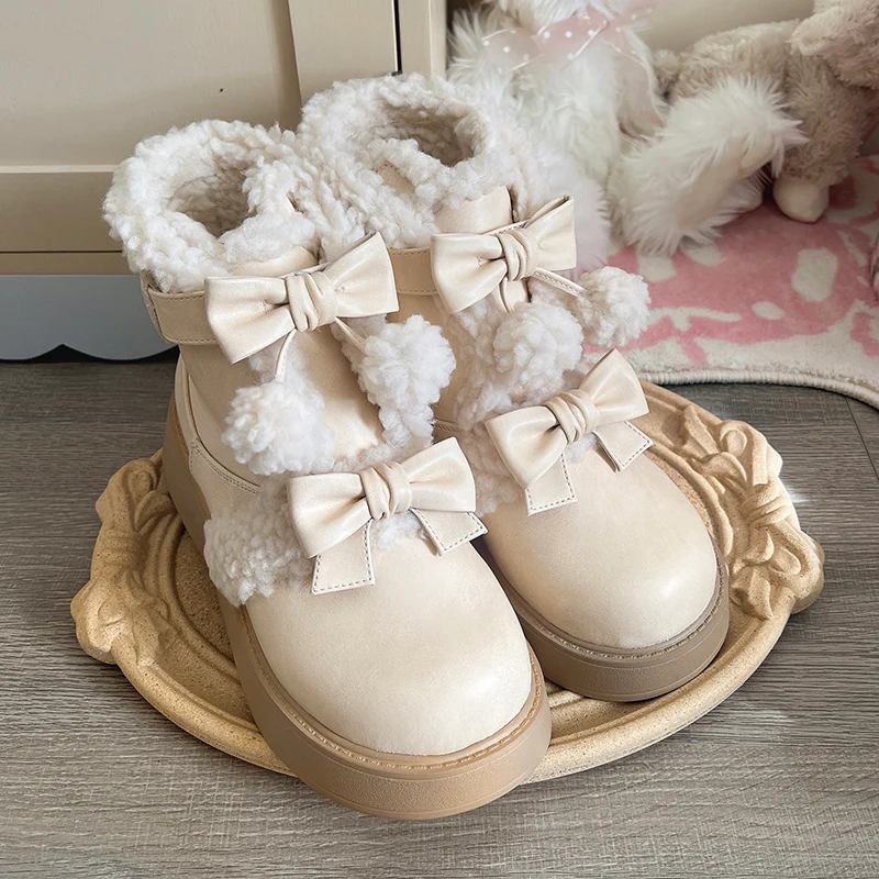 Beauty Bunny - Furry Bear - Winter Cute Lolita Shoes Short Snow Boots - Image 14