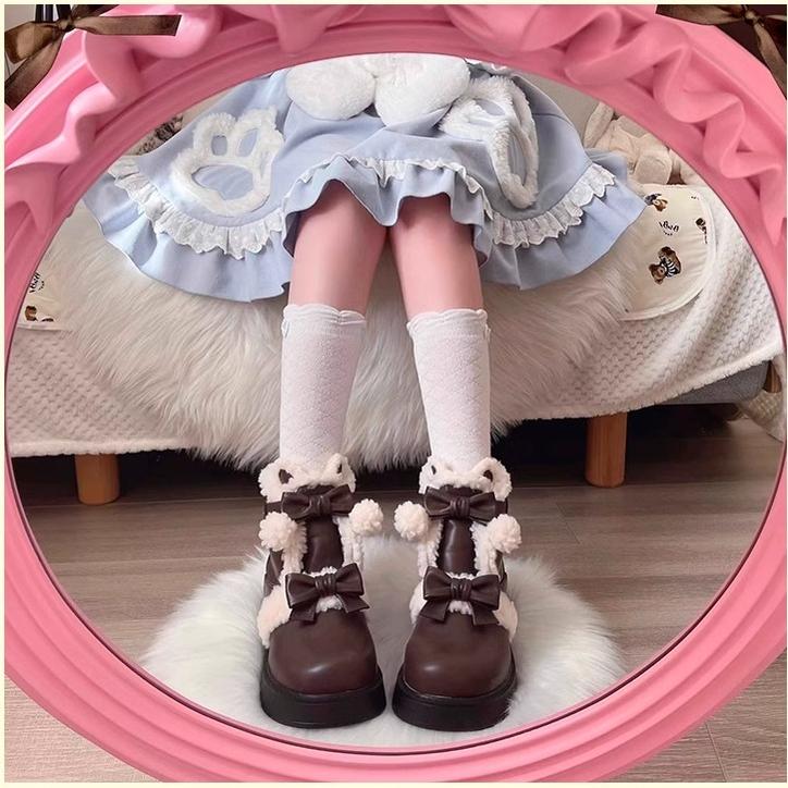 Beauty Bunny - Furry Bear - Winter Cute Lolita Shoes Short Snow Boots - Image 16
