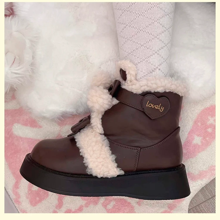 Beauty Bunny - Furry Bear - Winter Cute Lolita Shoes Short Snow Boots - Image 20