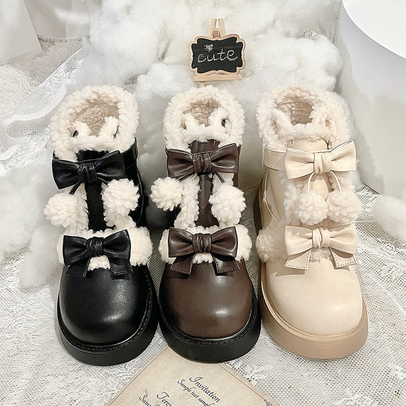 Beauty Bunny - Furry Bear - Winter Cute Lolita Shoes Short Snow Boots - Image 5