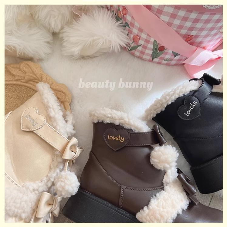 Beauty Bunny - Furry Bear - Winter Cute Lolita Shoes Short Snow Boots - Image 6