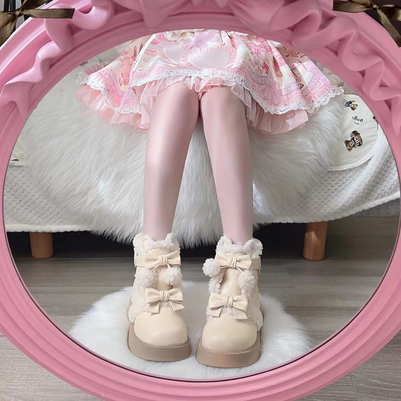 Beauty Bunny - Furry Bear - Winter Cute Lolita Shoes Short Snow Boots - Image 8