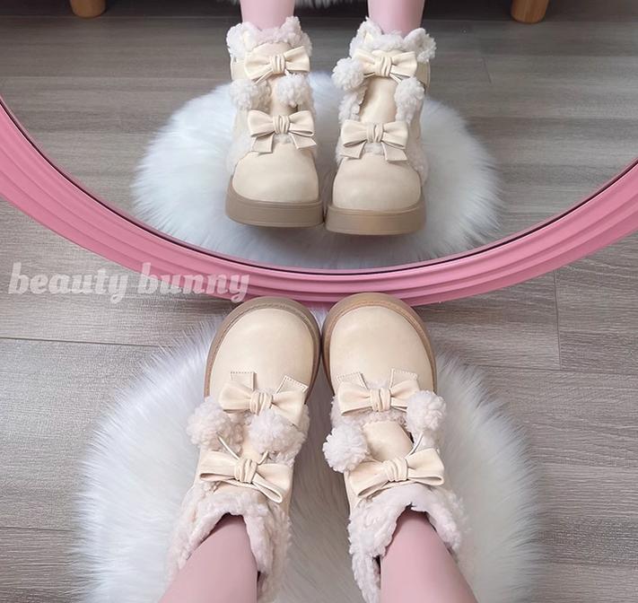 Beauty Bunny - Furry Bear - Winter Cute Lolita Shoes Short Snow Boots - Image 9