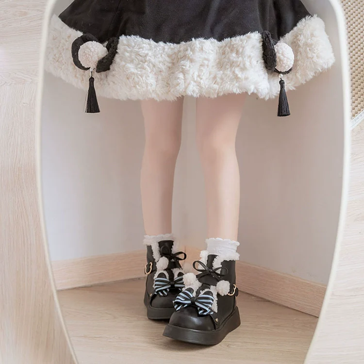 Beauty Bunny - Milk Bear - Winter Lolita Shoes Thick Sole Fleece Snow Boots - Image 11
