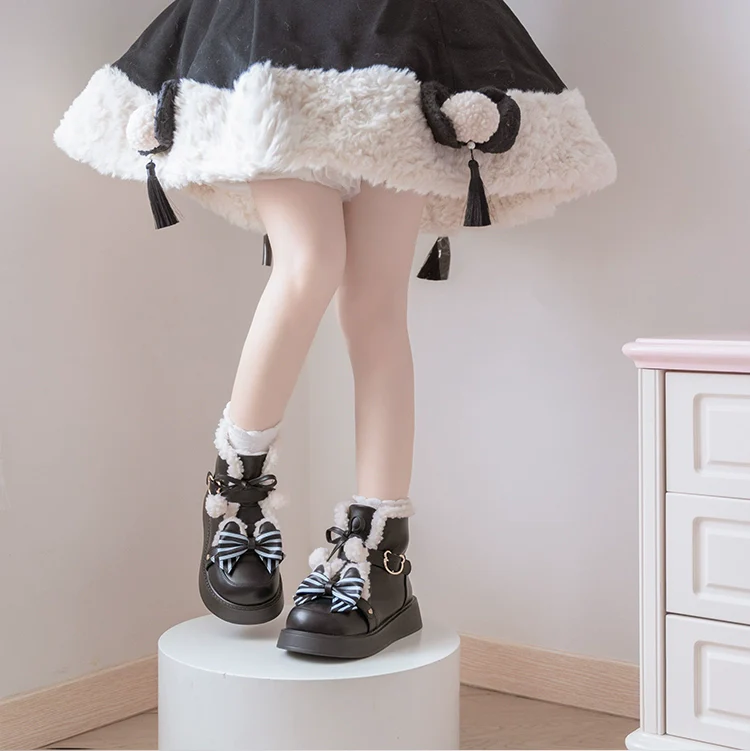 Beauty Bunny - Milk Bear - Winter Lolita Shoes Thick Sole Fleece Snow Boots - Image 12