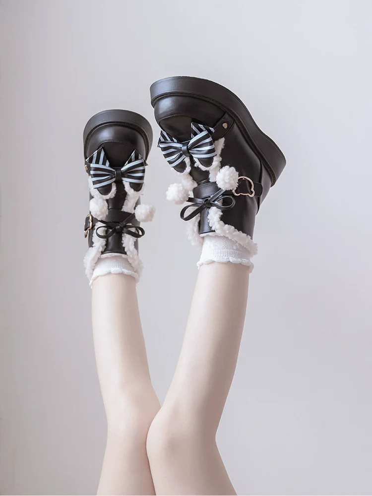 Beauty Bunny - Milk Bear - Winter Lolita Shoes Thick Sole Fleece Snow Boots - Image 14