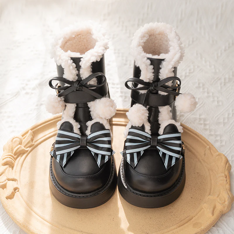 Beauty Bunny - Milk Bear - Winter Lolita Shoes Thick Sole Fleece Snow Boots - Image 16