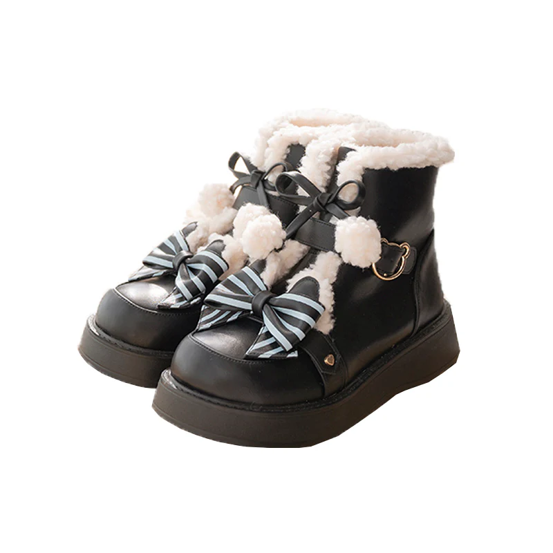 Beauty Bunny - Milk Bear - Winter Lolita Shoes Thick Sole Fleece Snow Boots - Image 17