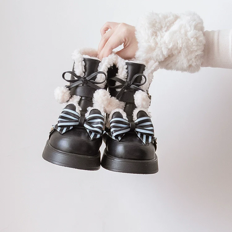 Beauty Bunny - Milk Bear - Winter Lolita Shoes Thick Sole Fleece Snow Boots - Image 18