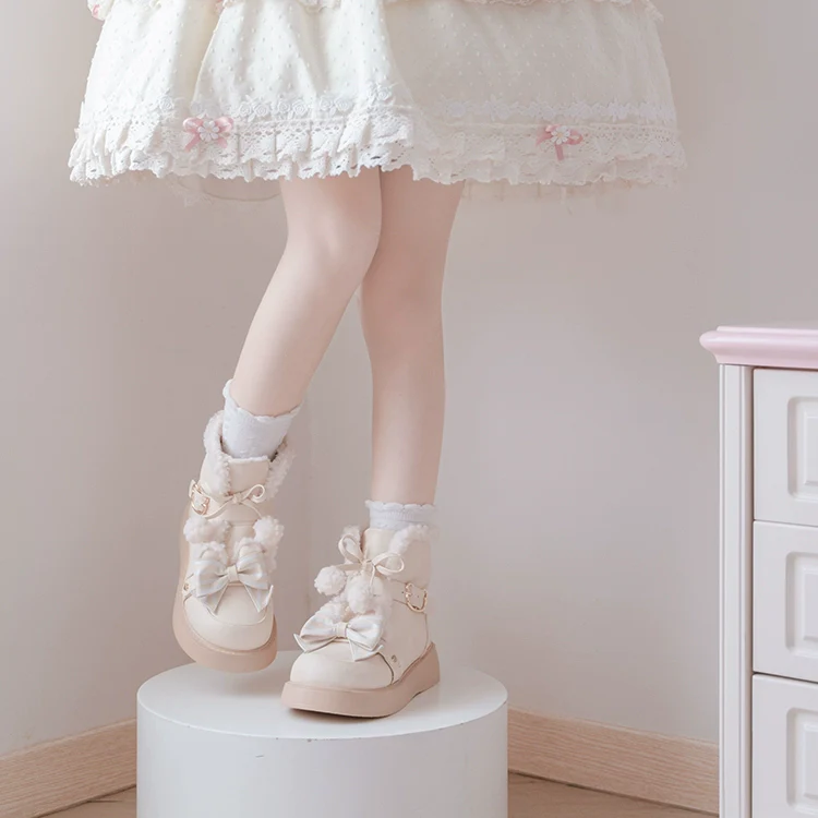 Beauty Bunny - Milk Bear - Winter Lolita Shoes Thick Sole Fleece Snow Boots - Image 20