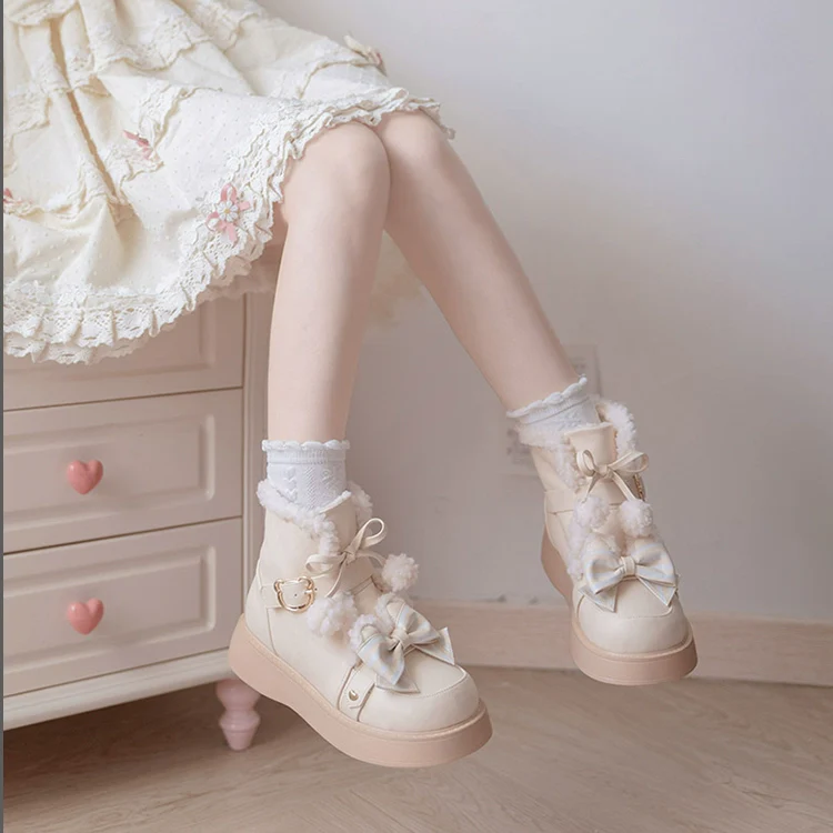 Beauty Bunny - Milk Bear - Winter Lolita Shoes Thick Sole Fleece Snow Boots - Image 22