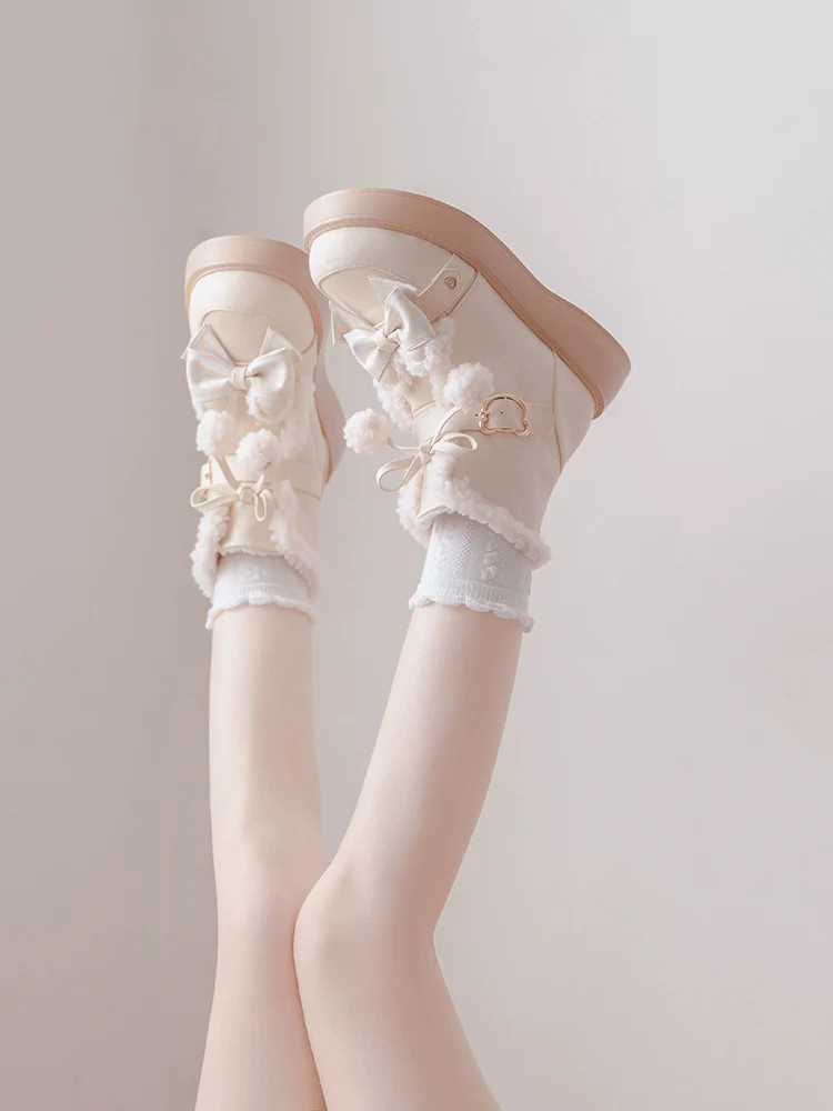 Beauty Bunny - Milk Bear - Winter Lolita Shoes Thick Sole Fleece Snow Boots - Image 23