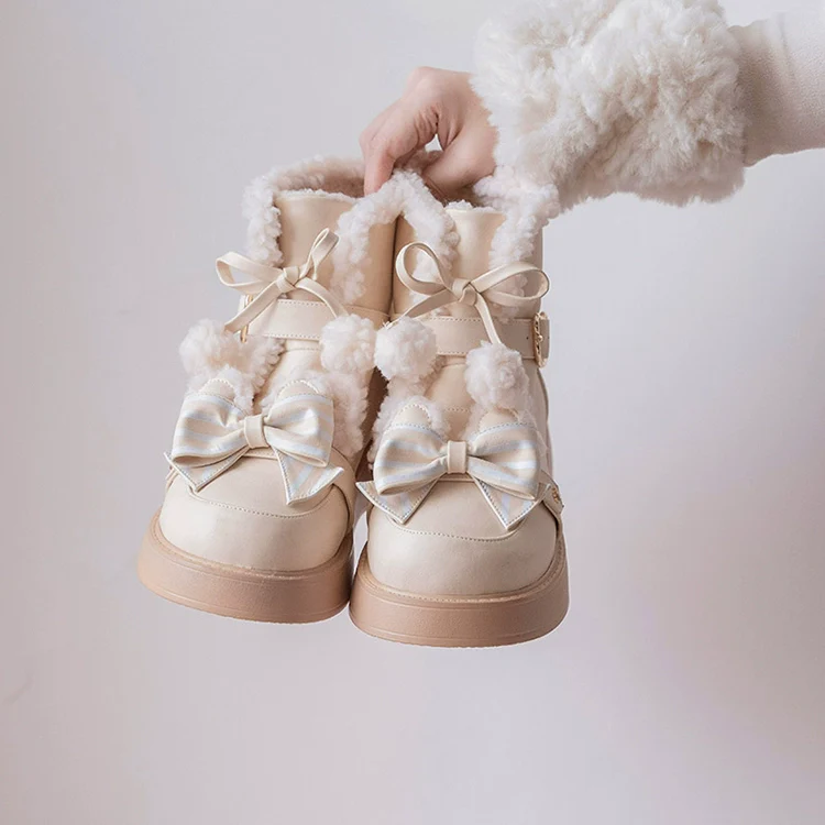 Beauty Bunny - Milk Bear - Winter Lolita Shoes Thick Sole Fleece Snow Boots - Image 24