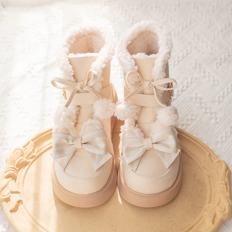 Beauty Bunny - Milk Bear - Winter Lolita Shoes Thick Sole Fleece Snow Boots - Image 25